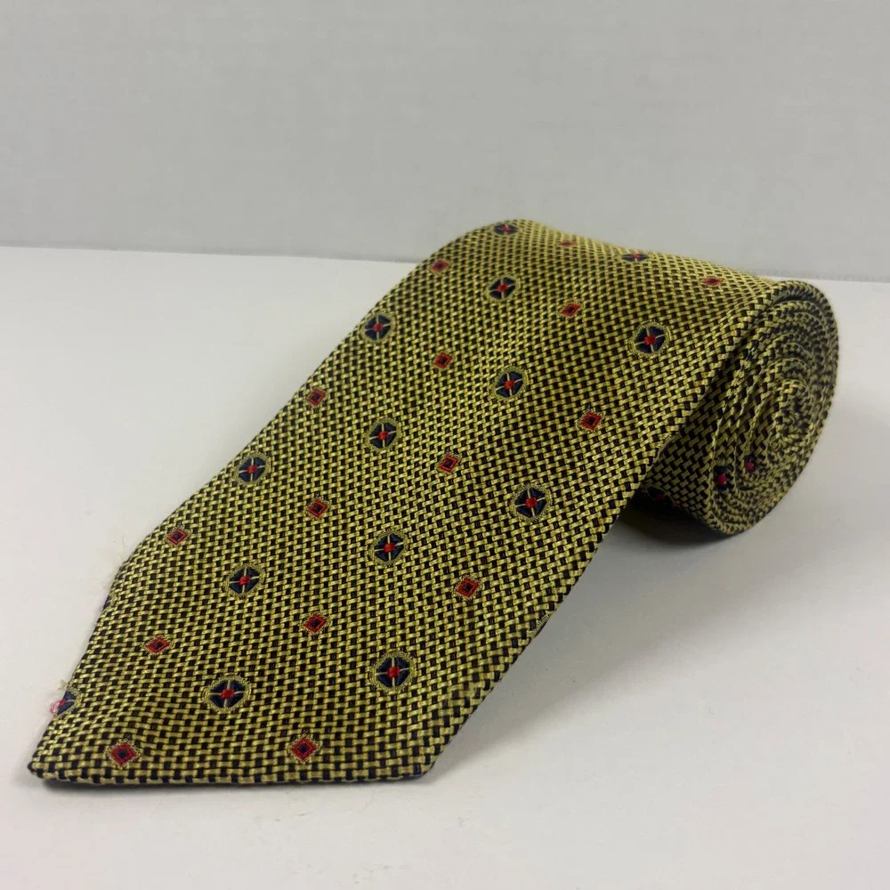 Ermenegildo Zegna Tie Mens OS Gold Silk Geometric Medallion Made in Italy 0188